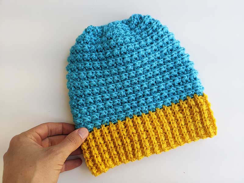 two color crochet toddler beanie pattern - blue and yellow