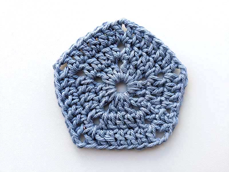 crochet regular pentagon pattern using blue yarn