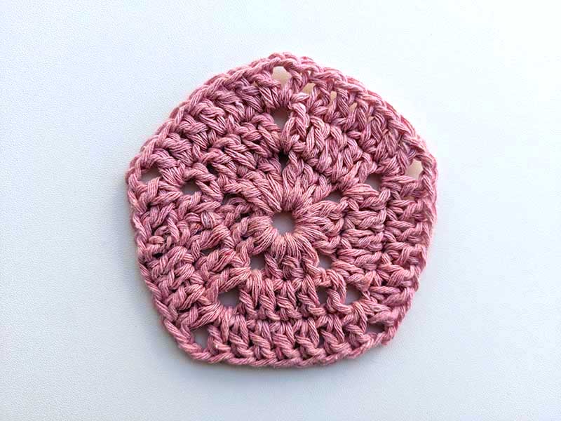 crochet regular pentagon pattern using pink yarn