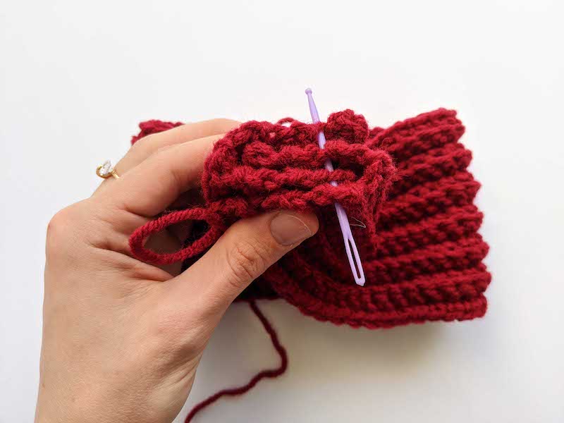 assemble crochet twisted headband - step three