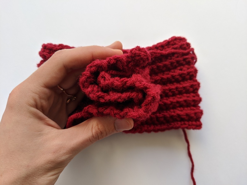 assemble crochet twisted headband - step two