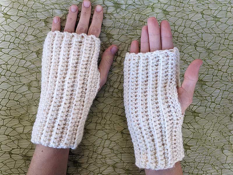 unisex crochet fingerless hand warmers - bottom view