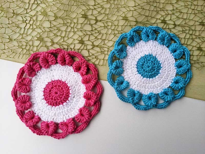 Crochet Round Coaster with Hearts Free Pattern Crochet Bits