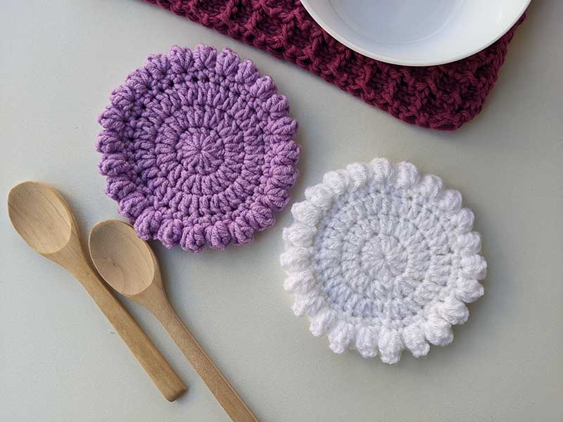 crochet round flower kitchen coaster