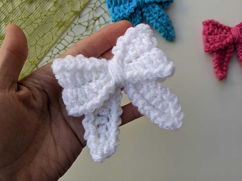 white crochet hair bow