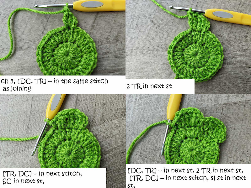crochet clover leaf - round three