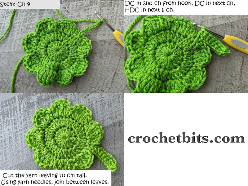 crochet clover leaf stem instructions