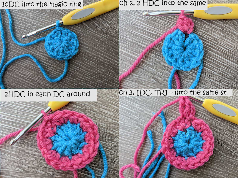 crochet daisy flower granny square - rounds 1-3
