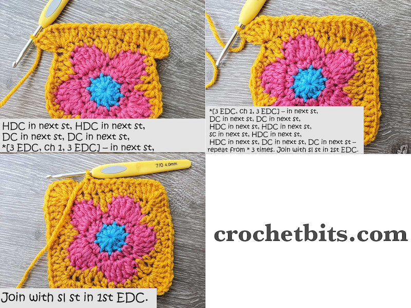crochet daisy flower granny square - round 5