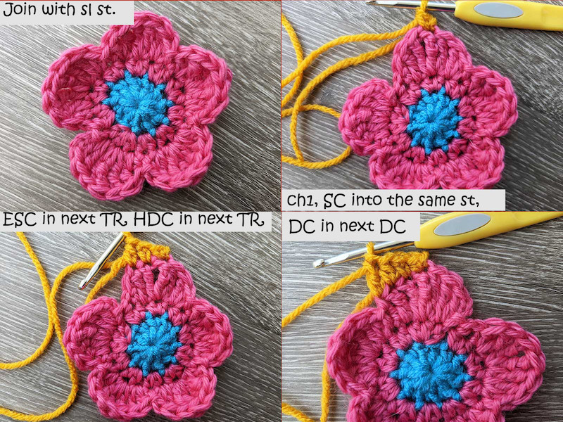 crochet daisy flower granny square - rounds 3-4