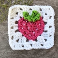 crochet pink strawberry granny square