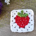 crochet red strawberry granny square