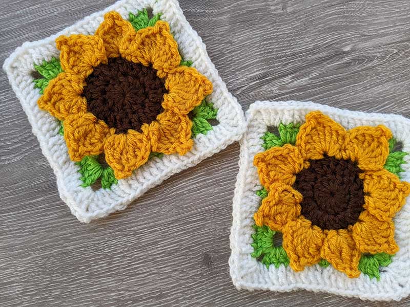 crochet sunflower granny square that can be used to crochet a blanket or as a pot holder