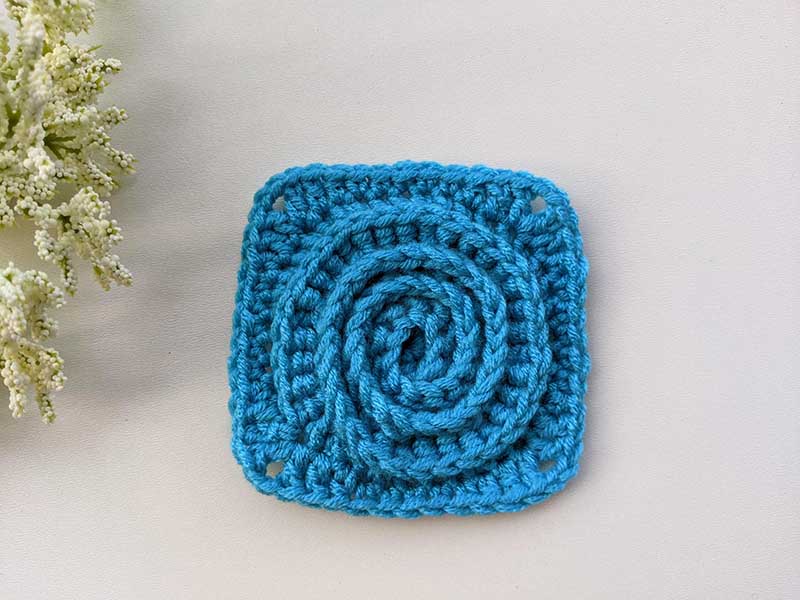 blue mono color crochet spiral granny square