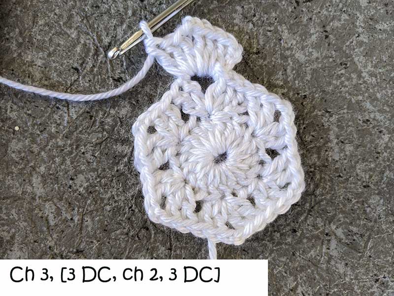 crochet snowflake image tutorial - round three, step one