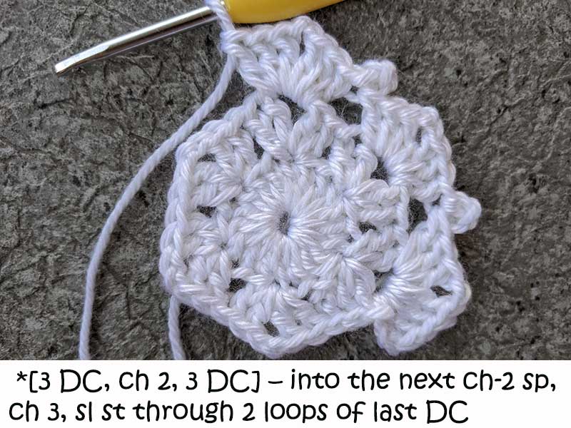 crochet snowflake image tutorial - round three, step four