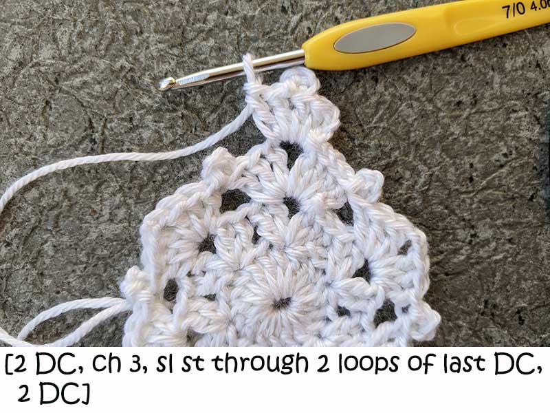 crochet snowflake image tutorial - round four, step one