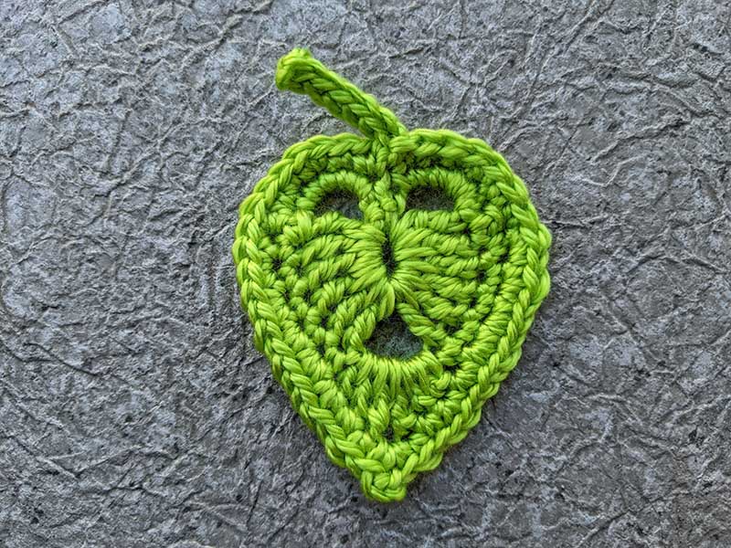 finished crochet monstera leaf