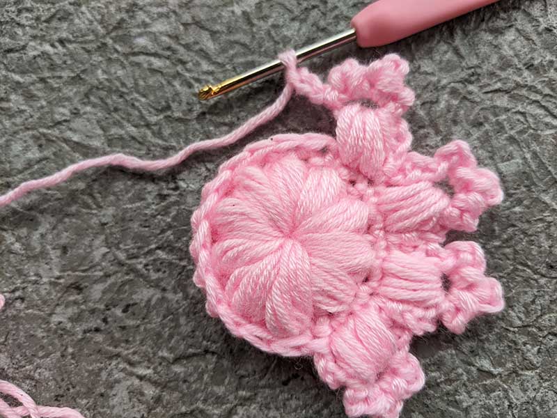 crochet decor flower round three, step six
