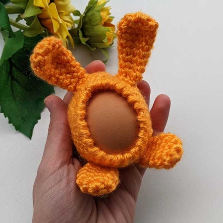 crochet orange Easter bunny egg holder
