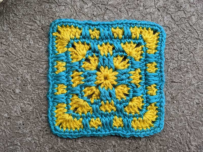 crochet blue & yellow mosaic granny square