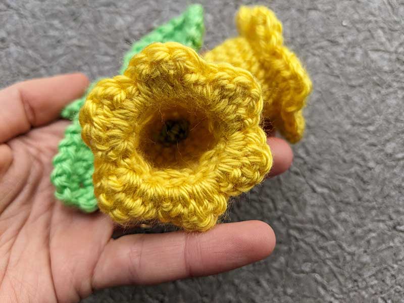 a view from the bottom of the crochet flower bell