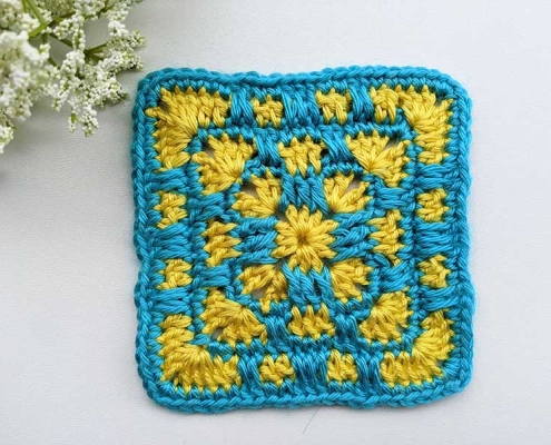 crochet mosaic granny square on a white background