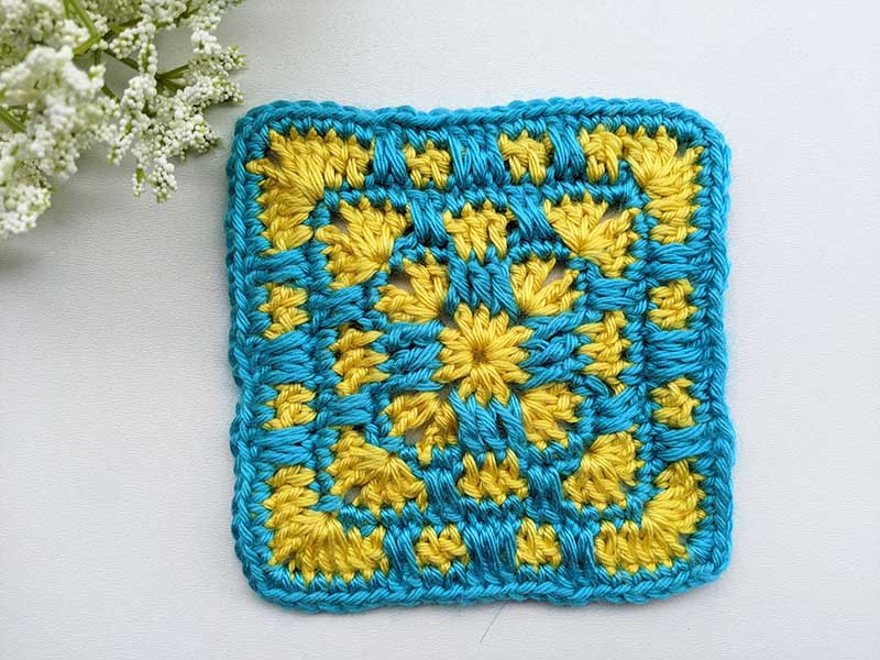 crochet mosaic granny square on a white background