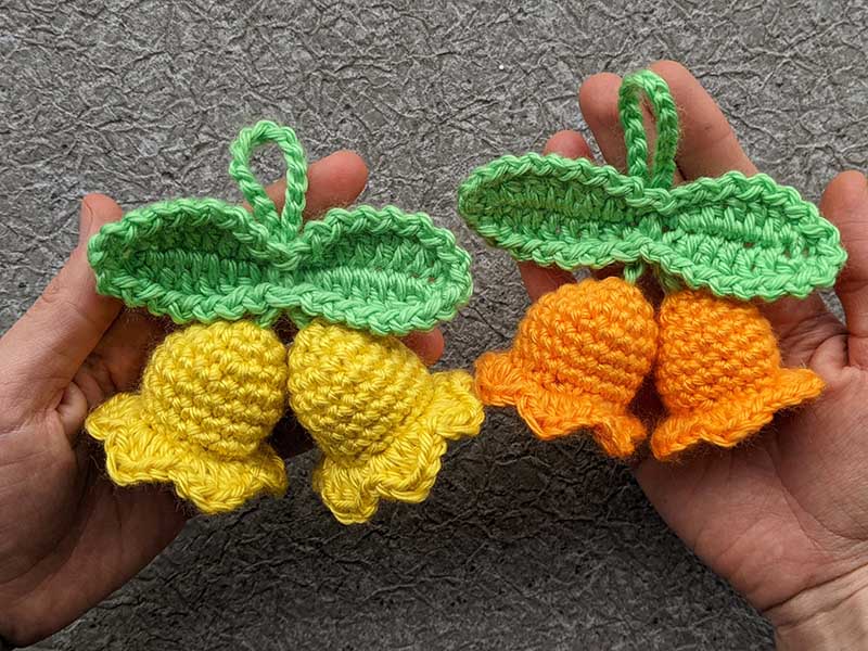 crochet yellow and orange flower bells