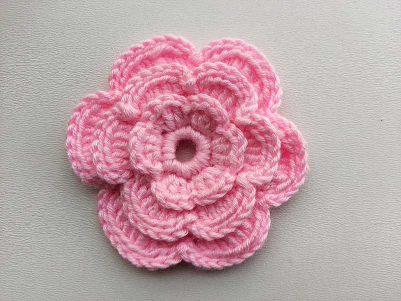 crochet pink triple-layer flower