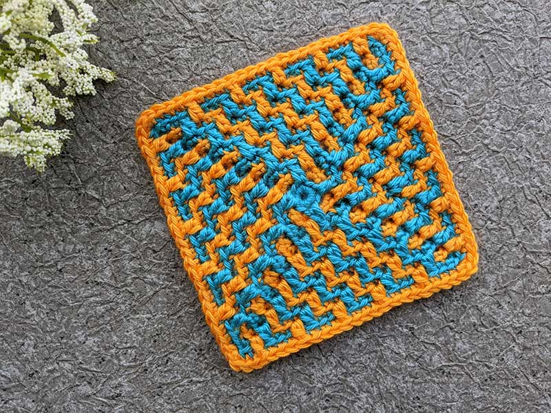 crochet blue and yellow mosaic maze granny square