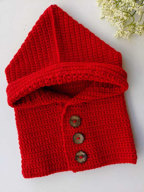 front view of the crochet hood