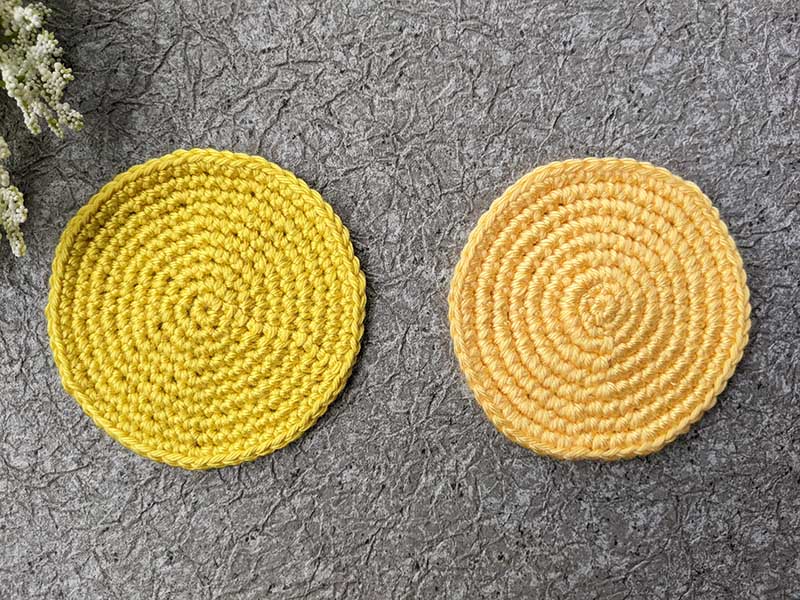 crochet rigid circle (on the right) compared next to the regular crochet circle (on the left)