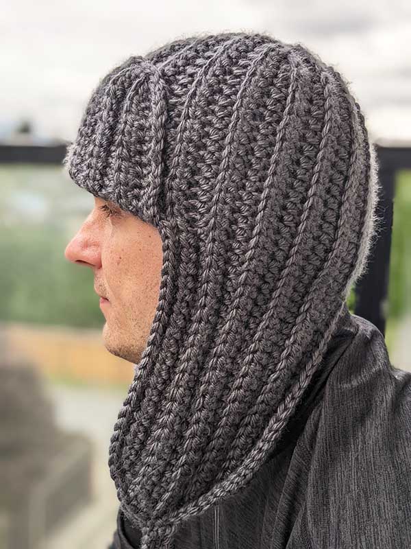 crochet men's trapper hat on a male model