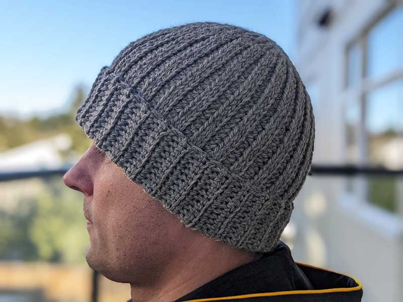 crochet nordic trail hat on the male model