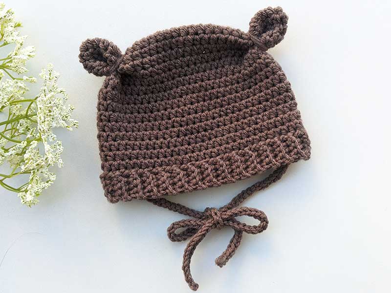 crochet teddy bear baby hat with ties