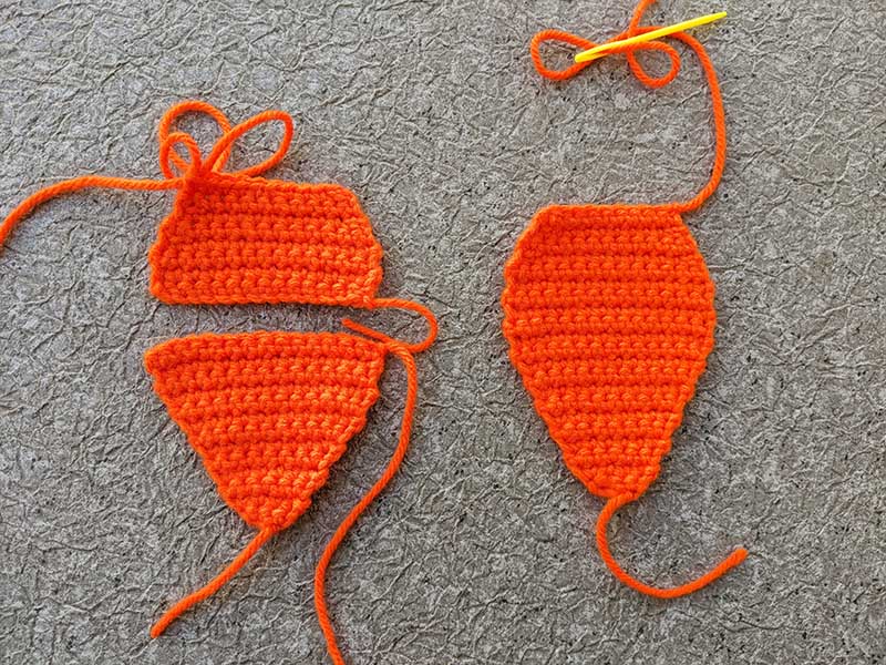 crochet carrot pocket assembly - step one
