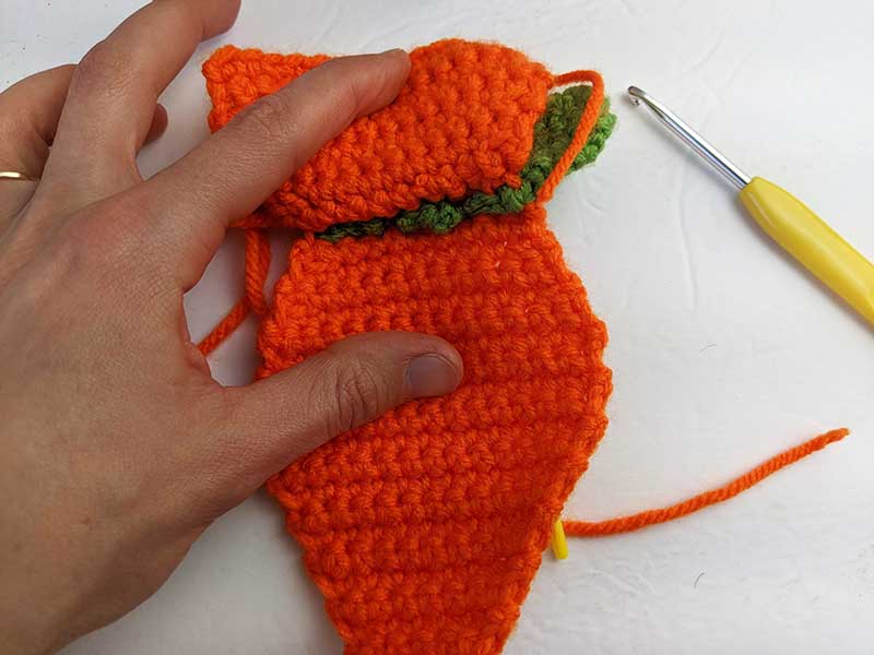 crochet carrot pocket assembly - step three