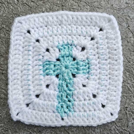 crochet blue cross motif block