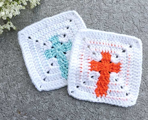 crochet cross motif block pattern