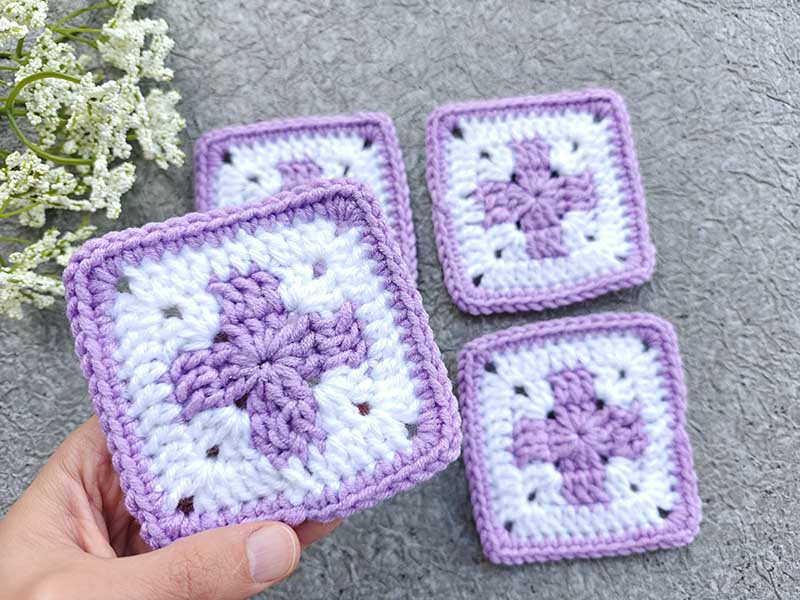 crochet cross motif granny square - close-up view