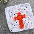 crochet orange cross motif block
