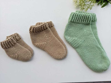 crochet family socks set of 3 sizes - baby, kids, and adult