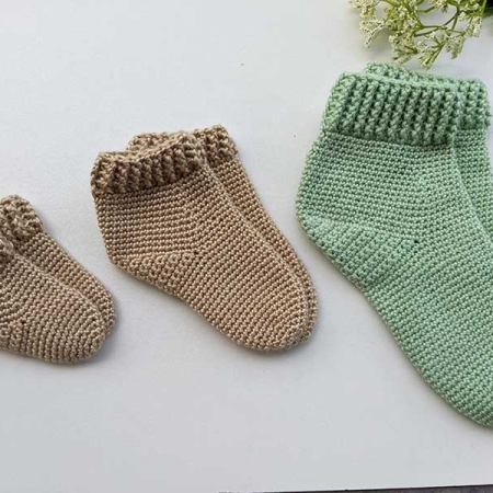crochet family socks set of 3 sizes - baby, kids, and adult