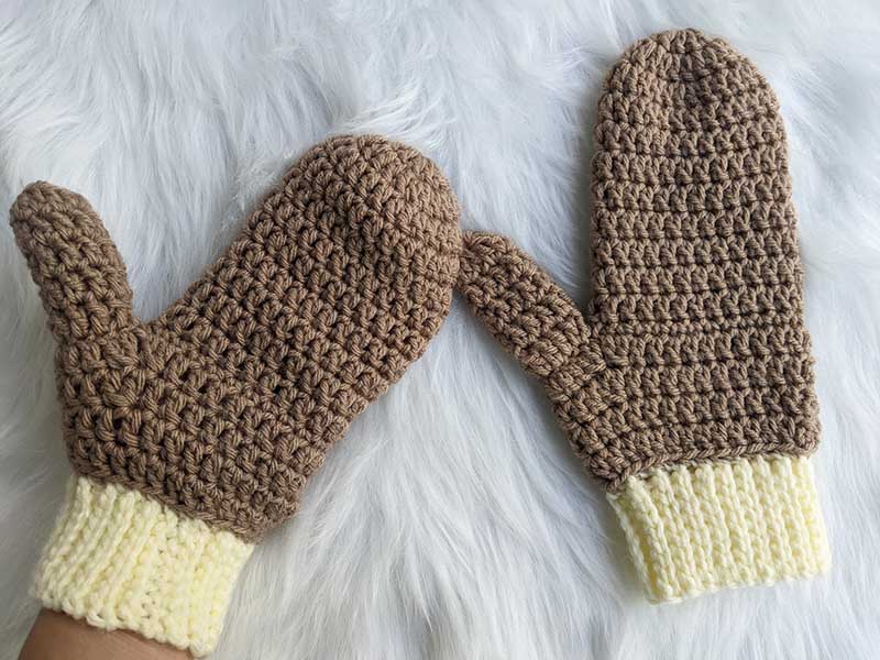 crochet basic two color mittens