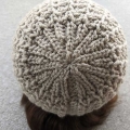 crochet modern textured hat on mannequin's head - crown view