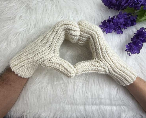 crochet flat couple-style ribbed mittens - photo 5