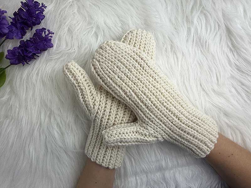 crochet flat women's ribbed mittens pattern