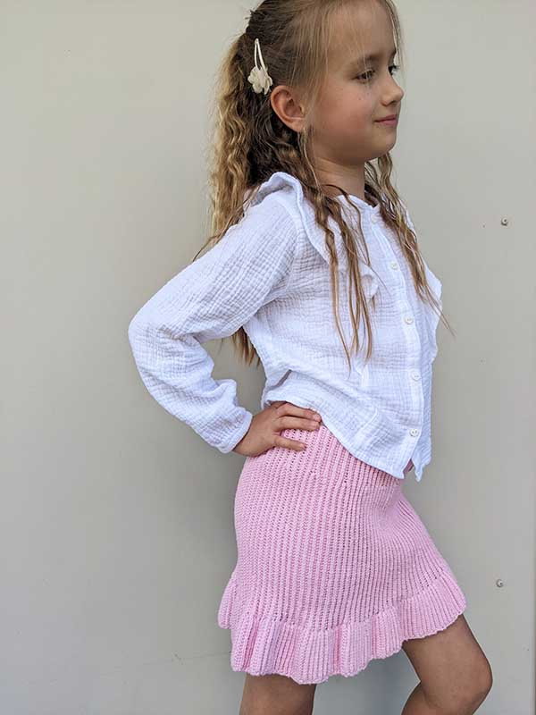 crochet summer skirt on a girl's model - right side view