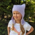 crochet kitty hat with earflaps on a girl model